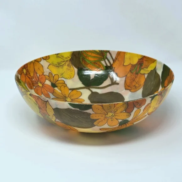 Vintage MCM Flower Power Fiberglass Salad Serving Bowl Rare Retro Floral Deco - Picture 2 of 7